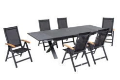 OUTFLEXX Esstischgarnitur, OUTFLEXX® Anthrazit Matt, Alu / Spraystone / Teak, Tisch 180/280x100cm, 6 Multipositionssessel -Gartenmoebel Verkaufs-Shop 22124 18.jpg