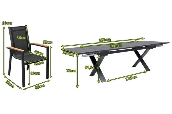 OUTFLEXX Esstischgarnitur, OUTFLEXX® Anthrazit Matt, Alu / Spraystone / Teak, Tisch 180/280x100cm, 6 Stapelsessel 7 OUTFLEXX Esstischgarnitur, OUTFLEXX® Anthrazit Matt, Alu / Spraystone / Teak, Tisch 180/280x100cm, 6 Stapelsessel – Bild 5