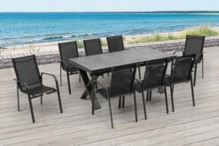 OUTFLEXX Esstischgarnitur, OUTFLEXX® Anthrazit Matt, Alu / HPL / Textil, Tisch 180/280x100cm, 8 Sessel, Stapelbar 25 OUTFLEXX Esstischgarnitur, OUTFLEXX® Anthrazit Matt, Alu / HPL / Textil, Tisch 180/280x100cm, 8 Sessel, Stapelbar -Gartenmoebel Verkaufs-Shop 22165 6.jpg