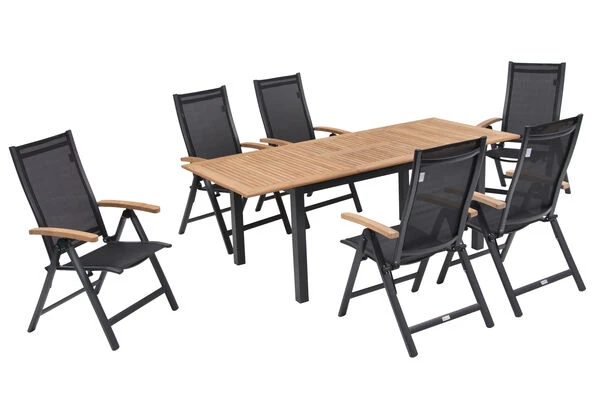 OUTFLEXX Esstischgarnitur, OUTFLEXX® Anthrazit Matt, Alu / Teak / Textil, Tisch 150/210x90cm, 6 Multipositionssessel 19 OUTFLEXX Esstischgarnitur, OUTFLEXX® Anthrazit Matt, Alu / Teak / Textil, Tisch 150/210x90cm, 6 Multipositionssessel – Bild 17