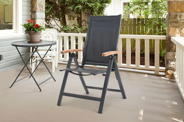 OUTFLEXX Esstischgarnitur, OUTFLEXX® Anthrazit Matt, Alu / Teak / Textil, Tisch 150/210x90cm, 6 Multipositionssessel 5 OUTFLEXX Esstischgarnitur, OUTFLEXX® Anthrazit Matt, Alu / Teak / Textil, Tisch 150/210x90cm, 6 Multipositionssessel – Bild 3