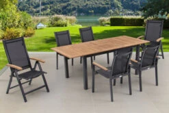 OUTFLEXX Esstischgarnitur, OUTFLEXX® Anthrazit Matt, Alu / Teak / Textil, Tisch 150/210x90cm, 4 Stapelsessel, 2 Multipo -Gartenmoebel Verkaufs-Shop 22171 7.jpg