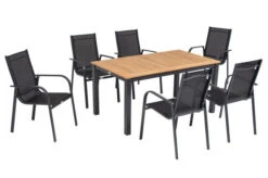 OUTFLEXX Esstischgarnitur, OUTFLEXX® Anthrazit Matt, Alu / Teak / Textil, Tisch 150/210x90cm, 6 Sessel, Stapelbar -Gartenmoebel Verkaufs-Shop 22183 17.jpg