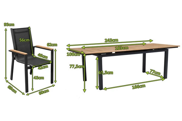 OUTFLEXX Esstischgarnitur, OUTFLEXX® Anthrazit Matt, Alu / Teak / Textil, Tisch 180/240x100cm, 6 Stapelsessel 7 OUTFLEXX Esstischgarnitur, OUTFLEXX® Anthrazit Matt, Alu / Teak / Textil, Tisch 180/240x100cm, 6 Stapelsessel – Bild 5