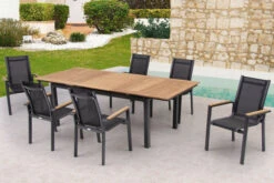 OUTFLEXX Esstischgarnitur, OUTFLEXX® Anthrazit Matt, Alu / Teak / Textil, Tisch 180/240x100cm, 6 Stapelsessel 22 OUTFLEXX Esstischgarnitur, OUTFLEXX® Anthrazit Matt, Alu / Teak / Textil, Tisch 180/240x100cm, 6 Stapelsessel -Gartenmoebel Verkaufs-Shop 22187 6.jpg