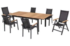 OUTFLEXX Esstischgarnitur, OUTFLEXX® Anthrazit Matt, Alu / Teak / Textil, Tisch 180/240x100cm, 4 Stapelsessel, 2 Multipo -Gartenmoebel Verkaufs-Shop 22189 20.jpg