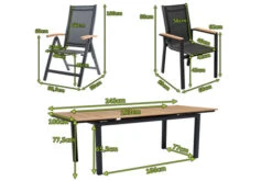 OUTFLEXX Esstischgarnitur, OUTFLEXX® Anthrazit Matt, Alu / Teak / Textil, Tisch 180/240x100cm, 4 Stapelsessel, 2 Multipo -Gartenmoebel Verkaufs-Shop 22189 5 mass.jpg