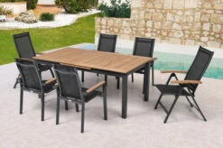 OUTFLEXX Esstischgarnitur, OUTFLEXX® Anthrazit Matt, Alu / Teak / Textil, Tisch 180/240x100cm, 4 Stapelsessel, 2 Multipo -Gartenmoebel Verkaufs-Shop 22189 7.jpg