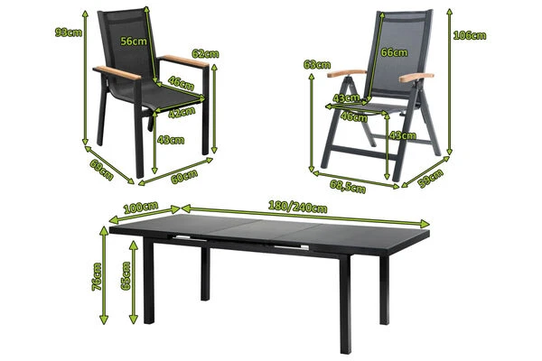 OUTFLEXX Premium Esstischgarnitur, OUTFLEXX® Anthrazit Matt, Alu / Glas / Teak, Tisch 180/240x100cm, 4 Stapelsessel, 2 Multipo 7 OUTFLEXX Premium Esstischgarnitur, OUTFLEXX® Anthrazit Matt, Alu / Glas / Teak, Tisch 180/240x100cm, 4 Stapelsessel, 2 Multipo – Bild 5