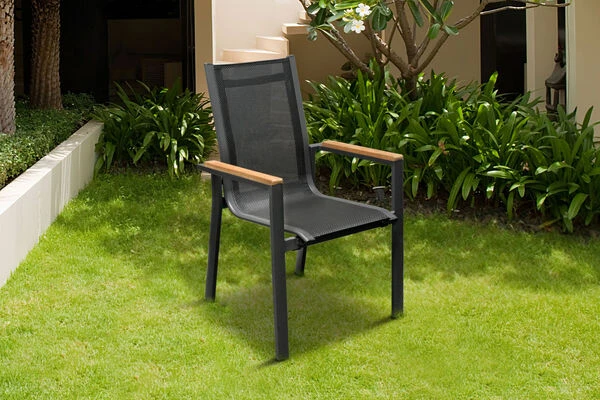 OUTFLEXX Premium Esstischgarnitur, OUTFLEXX® Anthrazit Matt, Alu / Glas / Teak, Tisch 180/240x100cm, 4 Stapelsessel, 2 Multipo 8 OUTFLEXX Premium Esstischgarnitur, OUTFLEXX® Anthrazit Matt, Alu / Glas / Teak, Tisch 180/240x100cm, 4 Stapelsessel, 2 Multipo – Bild 6