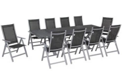 OUTFLEXX Esstischgarnitur, Silber, Alu / Spraystone / Textil, Tisch 180/280x100cm, 10 Multipositionssessel 19 OUTFLEXX Esstischgarnitur, Silber, Alu / Spraystone / Textil, Tisch 180/280x100cm, 10 Multipositionssessel -Gartenmoebel Verkaufs-Shop 22213 2.jpg