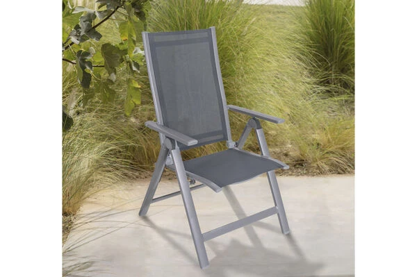 OUTFLEXX Esstischgarnitur, Silber, Alu / Spraystone / Textil, Tisch 180/280x100cm, 10 Multipositionssessel 5 OUTFLEXX Esstischgarnitur, Silber, Alu / Spraystone / Textil, Tisch 180/280x100cm, 10 Multipositionssessel – Bild 3