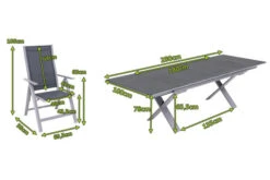 OUTFLEXX Esstischgarnitur, Silber, Alu / Spraystone / Textil, Tisch 180/280x100cm, 10 Multipositionssessel 22 OUTFLEXX Esstischgarnitur, Silber, Alu / Spraystone / Textil, Tisch 180/280x100cm, 10 Multipositionssessel -Gartenmoebel Verkaufs-Shop 22213 5.jpg