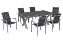 OUTFLEXX Esstischgarnitur, Silber, Alu / Spraystone / Textil, Tisch 180/280x100cm, 6 Stapelsessel 33 OUTFLEXX Esstischgarnitur, Silber, Alu / Spraystone / Textil, Tisch 180/280x100cm, 6 Stapelsessel -Gartenmoebel Verkaufs-Shop 22214 16.jpg