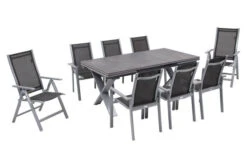 OUTFLEXX Esstischgarnitur, Silber, Alu / HPL / Textil, Tisch 180/280x100cm, 6 Stapelsessel, 2 Multipo -Gartenmoebel Verkaufs-Shop 22227 2.jpg