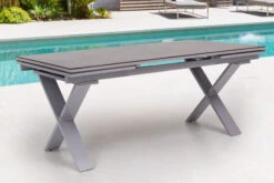 OUTFLEXX Esstischgarnitur, Silber, Alu / HPL / Textil, Tisch 180/280x100cm, 6 Stapelsessel, 2 Multipo -Gartenmoebel Verkaufs-Shop 22227 4.jpg