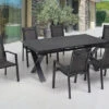 OUTFLEXX Esstischgarnitur, Anthrazit, Alu / Keramik / Textil, 180/280x100cm, 6 Stapelsessel
