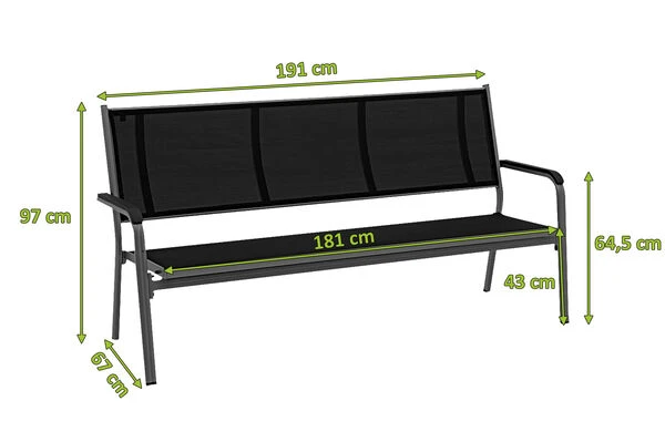 KETTLER BasicPlus 3er Bank, Anthrazit, Alu/Textilene, 67x97x191, 0310612-7000 4 KETTLER BasicPlus 3er Bank, Anthrazit, Alu/Textilene, 67x97x191, 0310612-7000 – Bild 2