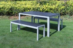 VILLANA Esstischgarnitur, Silber/schwarz, Alu/Holzimitat, Tisch 150x90cm, 2 Bänke Für 6 Personen 18 VILLANA Esstischgarnitur, Silber/schwarz, Alu/Holzimitat, Tisch 150x90cm, 2 Bänke Für 6 Personen -Gartenmoebel Verkaufs-Shop 22555 4.jpg