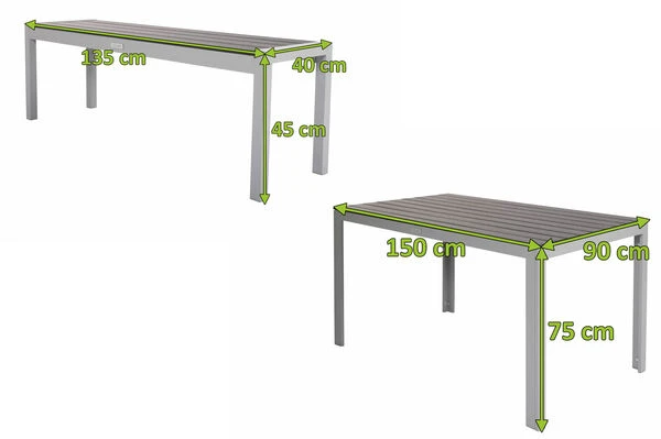 VILLANA Esstischgarnitur, Silber/schwarz, Alu/Holzimitat, Tisch 150x90cm, 2 Bänke Für 6 Personen 7 VILLANA Esstischgarnitur, Silber/schwarz, Alu/Holzimitat, Tisch 150x90cm, 2 Bänke Für 6 Personen – Bild 5