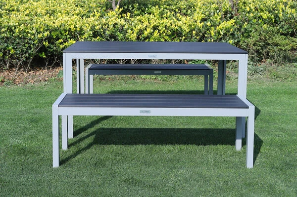 VILLANA Esstischgarnitur, Silber/schwarz, Alu/Holzimitat, Tisch 150x90cm, 2 Bänke Für 6 Personen 9 VILLANA Esstischgarnitur, Silber/schwarz, Alu/Holzimitat, Tisch 150x90cm, 2 Bänke Für 6 Personen – Bild 7