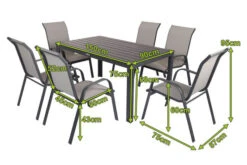 VILLANA Esstischgarnitur, Anthrazit/grau, Alu/Holzimitat/Textil, Tisch 150x90cm, 6 Sessel, Stapelbar -Gartenmoebel Verkaufs-Shop 22576 05.jpg