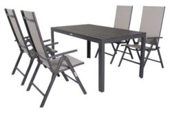 VILLANA Esstischgarnitur, Anthrazit/grau, Alu/Holzimitat/Textil, Tisch 150x90cm, 4 Multipositionssessel -Gartenmoebel Verkaufs-Shop 22577 02.jpg
