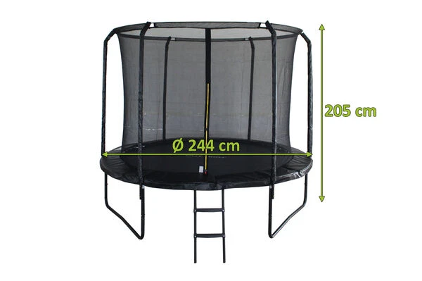 OUTTECH Pole Trampolin, Schwarz, Metallsprungfedern, Stahlgestänge, Ø 245 Cm, Mit Sicherheitsnetz Und Leiter 4 OUTTECH Pole Trampolin, Schwarz, Metallsprungfedern, Stahlgestänge, Ø 245 Cm, Mit Sicherheitsnetz Und Leiter – Bild 2