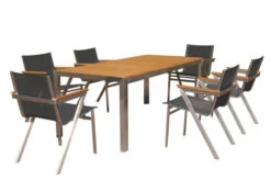 OUTFLEXX Esstischgarnitur, Silber/natur, Edelstahl/Teak/Textil, 200x90 Cm, 6 Stapelsessel, FSC-Teakholz -Gartenmoebel Verkaufs-Shop 22715 02.jpg