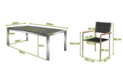 OUTFLEXX Esstischgarnitur, Silber/schwarz, Edelstahl/Granit/Textil, 200x100 Cm, 6 Stühle, Padded, Teakarmlehnen 19 OUTFLEXX Esstischgarnitur, Silber/schwarz, Edelstahl/Granit/Textil, 200x100 Cm, 6 Stühle, Padded, Teakarmlehnen -Gartenmoebel Verkaufs-Shop 22767 05.JPG