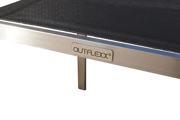 OUTFLEXX Esstischgarnitur, Silber/schwarz, Edelstahl/Granit/Textil, 200x100 Cm, 6 Stühle, Padded, Teakarmlehnen 12 OUTFLEXX Esstischgarnitur, Silber/schwarz, Edelstahl/Granit/Textil, 200x100 Cm, 6 Stühle, Padded, Teakarmlehnen – Bild 10