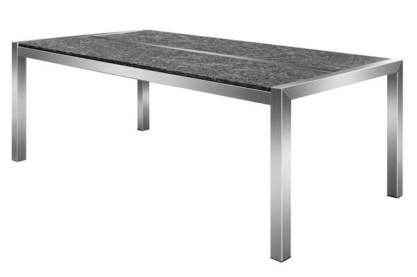 OUTFLEXX Esstischgarnitur, Silber/weiß, Edelstahl/Granit/Textilene, 200x100 Cm, 6 Stühle, Padded, Teakarmlehnen 4 OUTFLEXX Esstischgarnitur, Silber/weiß, Edelstahl/Granit/Textilene, 200x100 Cm, 6 Stühle, Padded, Teakarmlehnen – Bild 2