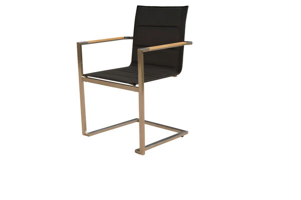 OUTFLEXX Esstischgarnitur, Silber/schwarz, Edelstahl/Granit/Textil, 200x100 Cm, 4 Freischwinger, 2 Multipos, Padded, Armlehnen Aus FSC-Teak 5 OUTFLEXX Esstischgarnitur, Silber/schwarz, Edelstahl/Granit/Textil, 200x100 Cm, 4 Freischwinger, 2 Multipos, Padded, Armlehnen Aus FSC-Teak – Bild 3