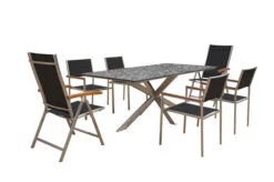 OUTFLEXX Esstischgarnitur, Silber/schwarz, Edelstahl/Granit/Textil, 200x100 Cm, 4 Stühle, 2 Multipos, Padded, Armlehnen Aus FSC-Teak -Gartenmoebel Verkaufs-Shop 22788 02.jpg
