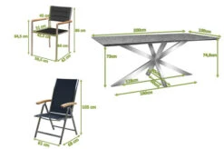 OUTFLEXX Esstischgarnitur, Silber/schwarz, Edelstahl/Granit/Textil, 200x100 Cm, 4 Stühle, 2 Multipos, Padded, Armlehnen Aus FSC-Teak -Gartenmoebel Verkaufs-Shop 22788 05.jpg