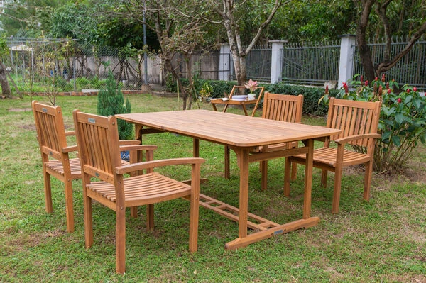 OUTFLEXX Sitzgruppe, Natur, Akazie, Ausziehtisch 150/200 X 90 Cm, 4 Armlehnensessel 3 OUTFLEXX Sitzgruppe, Natur, Akazie, Ausziehtisch 150/200 X 90 Cm, 4 Armlehnensessel