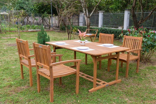 OUTFLEXX Sitzgruppe, Natur, Akazie, Ausziehtisch 150/200 X 90 Cm, 4 Armlehnensessel 10 OUTFLEXX Sitzgruppe, Natur, Akazie, Ausziehtisch 150/200 X 90 Cm, 4 Armlehnensessel – Bild 8