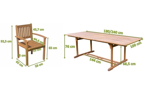 OUTFLEXX Sitzgruppe, Natur, Akazie, Ausziehtisch 180/240 X 100 Cm, 8 Armlehnensessel 7 OUTFLEXX Sitzgruppe, Natur, Akazie, Ausziehtisch 180/240 X 100 Cm, 8 Armlehnensessel – Bild 5