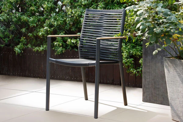 OUTFLEXX Theo Esstischgarnitur, Anthrazit/natur, Alu/Rope/FSC®/SLVK-Teakholz, Tisch 200x100 Cm, 6x Dining Sessel 6 OUTFLEXX Theo Esstischgarnitur, Anthrazit/natur, Alu/Rope/FSC®/SLVK-Teakholz, Tisch 200x100 Cm, 6x Dining Sessel – Bild 4