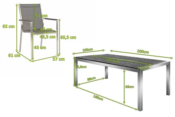 STERN Esstischgarnitur, Silbergrau/grau, Edelstahl/Textilene, Tisch 200 X 100 Cm, 2 Teilige Tischplatte, 6 Stapelsessel 7 STERN Esstischgarnitur, Silbergrau/grau, Edelstahl/Textilene, Tisch 200 X 100 Cm, 2 Teilige Tischplatte, 6 Stapelsessel – Bild 5