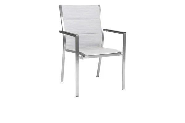 STERN Esstischgarnitur, Silber/grau, Edelstahl/Textilene, Tisch 200 X 100 Cm, 2 Teilige Tischplatte, 4 Stapelsessel, 2 Multipo, Padded 5 STERN Esstischgarnitur, Silber/grau, Edelstahl/Textilene, Tisch 200 X 100 Cm, 2 Teilige Tischplatte, 4 Stapelsessel, 2 Multipo, Padded – Bild 3