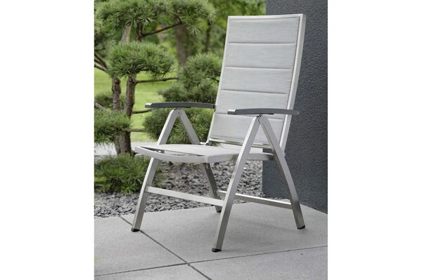 STERN Esstischgarnitur, Silber/grau, Edelstahl/Textilene, Tisch 200 X 100 Cm, 2 Teilige Tischplatte, 4 Stapelsessel, 2 Multipo, Padded 6 STERN Esstischgarnitur, Silber/grau, Edelstahl/Textilene, Tisch 200 X 100 Cm, 2 Teilige Tischplatte, 4 Stapelsessel, 2 Multipo, Padded – Bild 4