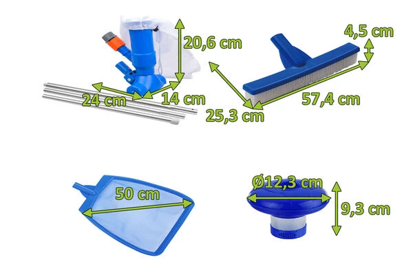 OUTTECH Poolpflege-Set, Weiß/blau, Kunststoff, 4-teilig, Inkl. Vakuum Sauger, Bürste, Dosierschwimmer Und Kescher 6 OUTTECH Poolpflege-Set, Weiß/blau, Kunststoff, 4-teilig, Inkl. Vakuum Sauger, Bürste, Dosierschwimmer Und Kescher – Bild 5