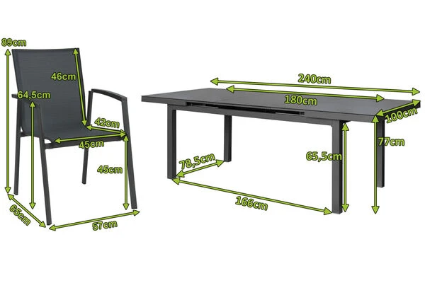 STERN New Top Esstischgarnitur, Anthrazit, Alu / Glas / Textil, Tisch 180/240x100cm, 8 Stapelsessel 7 STERN New Top Esstischgarnitur, Anthrazit, Alu / Glas / Textil, Tisch 180/240x100cm, 8 Stapelsessel – Bild 5
