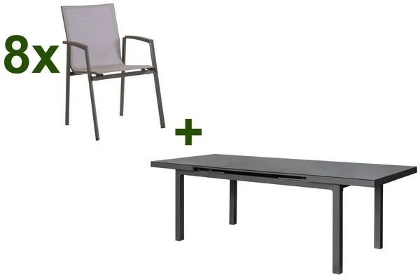 STERN New Top Esstischgarnitur, Anthrazit, Alu / Glas / Textil, Ausziehtisch 180/240x100cm, 8 Stapelsessel 3 STERN New Top Esstischgarnitur, Anthrazit, Alu / Glas / Textil, Ausziehtisch 180/240x100cm, 8 Stapelsessel