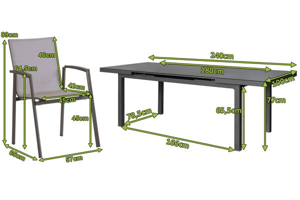 STERN New Top Esstischgarnitur, Anthrazit, Alu / Glas / Textil, Ausziehtisch 180/240x100cm, 8 Stapelsessel 7 STERN New Top Esstischgarnitur, Anthrazit, Alu / Glas / Textil, Ausziehtisch 180/240x100cm, 8 Stapelsessel – Bild 5