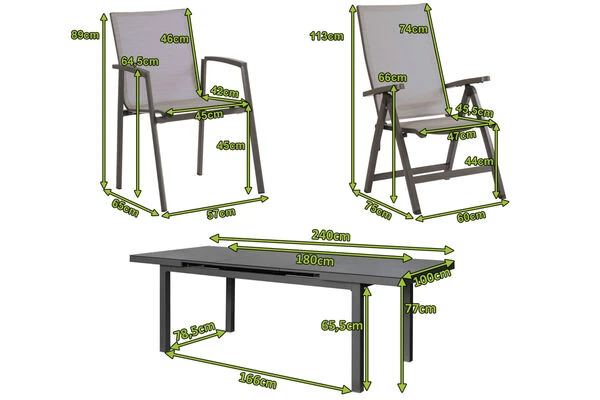 STERN New Top Esstischgarnitur, Anthrazit, Alu / Glas / Textil, Ausziehtisch 180/240x100cm, 6 Stapel-, 2 Klappsessel 7 STERN New Top Esstischgarnitur, Anthrazit, Alu / Glas / Textil, Ausziehtisch 180/240x100cm, 6 Stapel-, 2 Klappsessel – Bild 5