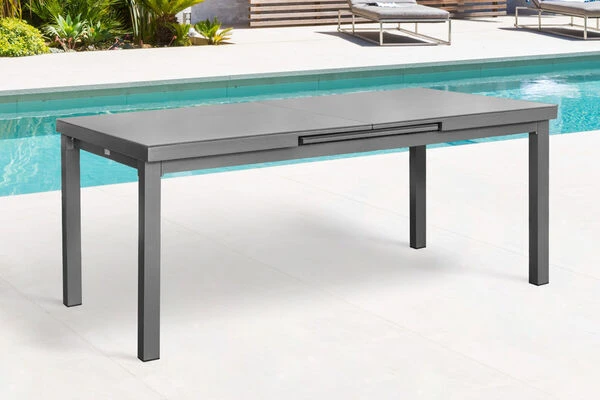 STERN New Top Esstischgarnitur, Graphit, Alu / Glas / Textil, Tisch 180/240x100cm, 6 Stapelsessel 5 STERN New Top Esstischgarnitur, Graphit, Alu / Glas / Textil, Tisch 180/240x100cm, 6 Stapelsessel – Bild 3