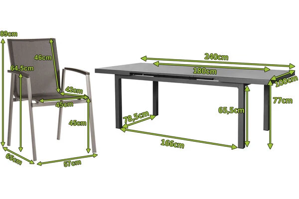 STERN New Top Esstischgarnitur, Graphit, Alu / Glas / Textil, Tisch 180/240x100cm, 6 Stapelsessel 7 STERN New Top Esstischgarnitur, Graphit, Alu / Glas / Textil, Tisch 180/240x100cm, 6 Stapelsessel – Bild 5