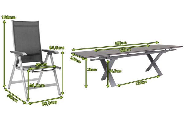 KETTLER BasicPlus Esstischgarnitur, Silber / Anthrazit, Alu / HPL / Textil, Tisch 180/280x100cm, 10 Multipositionssessel 7 KETTLER BasicPlus Esstischgarnitur, Silber / Anthrazit, Alu / HPL / Textil, Tisch 180/280x100cm, 10 Multipositionssessel – Bild 5